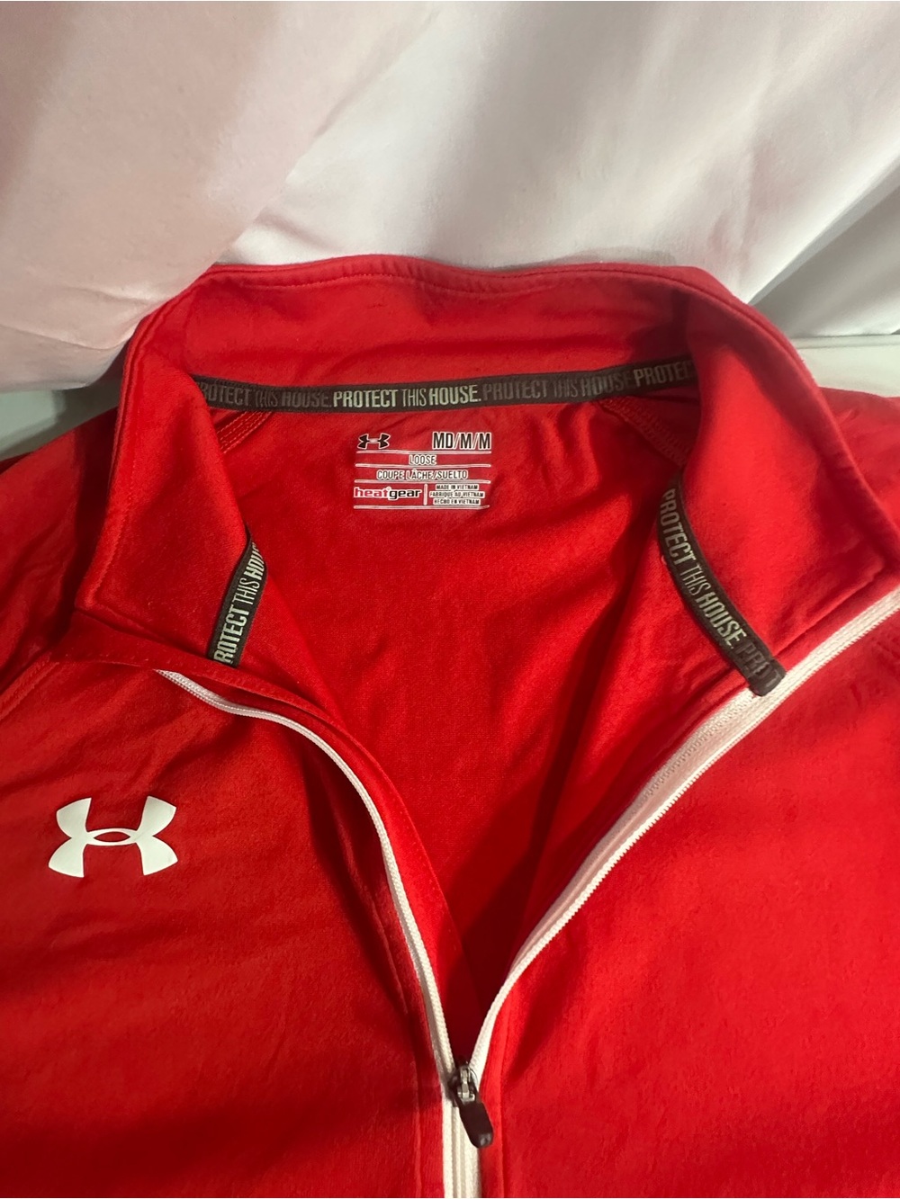 Under Armour Red Zip-Up Pullover with White Logo - Picture 3 of 5